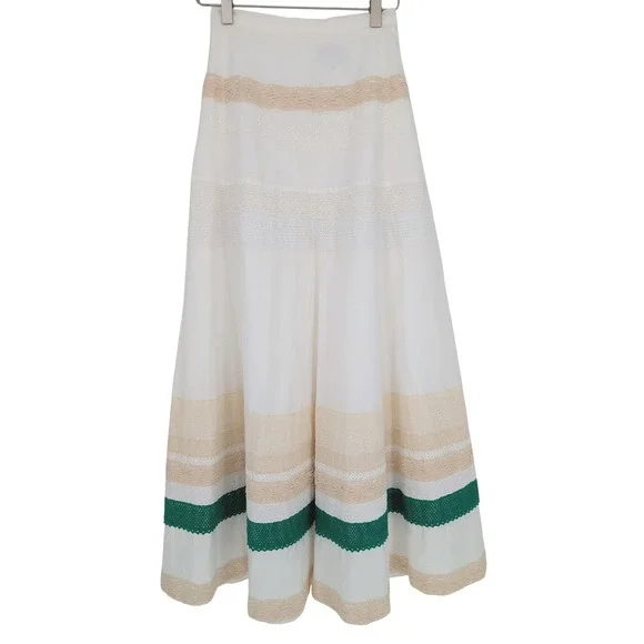 POSE Lace Eyelet Trimmed Maxi Skirt Womens 4 White Green Cotton Boho Cottagecore - Picture 3 of 12